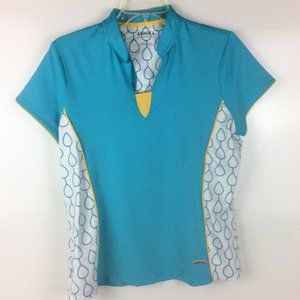 ANNIKA Cutter & Buck Blue, White & Yellow Golf Shirt Size Medium